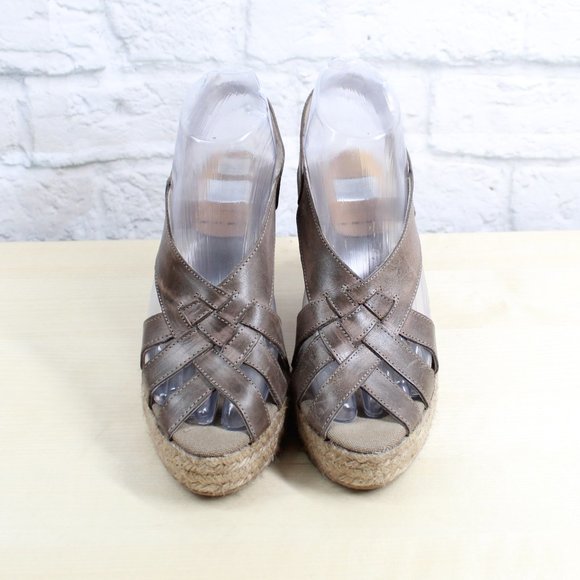 Kanna Brown Leather Jute Espadrille Ankle Strap Wedge Sandals US 6.5 - Picture 5 of 9